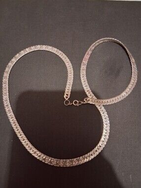Sterling Silver Herringbone Chain Necklace Antique Rare